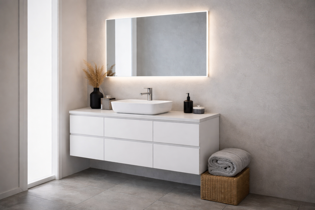 Mobilier baie la comandă — dulap sub lavoar și oglindă cu LED — Kromatica București